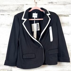 Catherine Malandrino Womens S Black Ponte Knit Blazer White Trim NWT